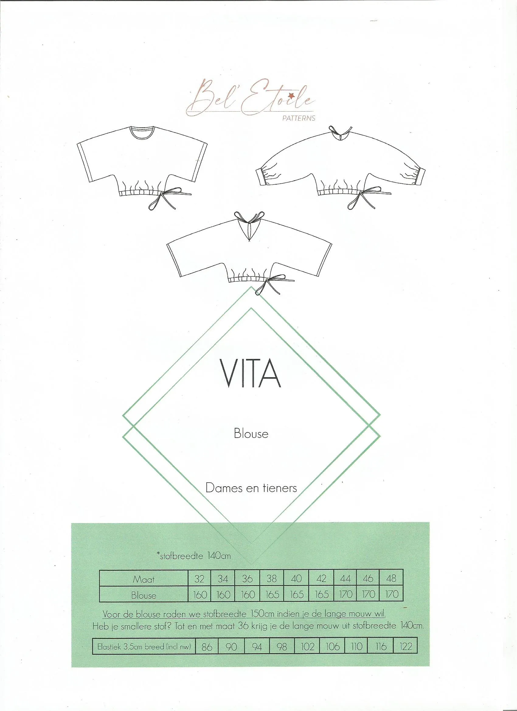 Patroon blouse voor dames en tieners - 'Vita' - Bel' Etoile